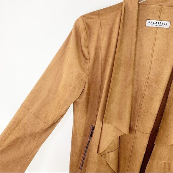 Bagatelle Tan Faux Suede Draped Jacket M - Picture 7 of 15